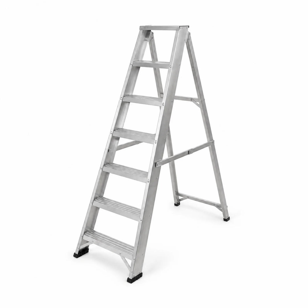 Aluminium step ladder on a white background