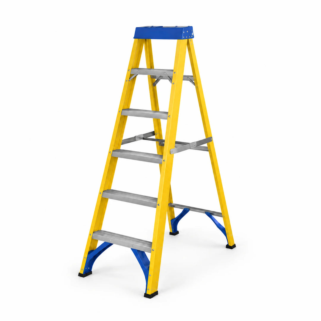 Fibreglass step ladder on a white background