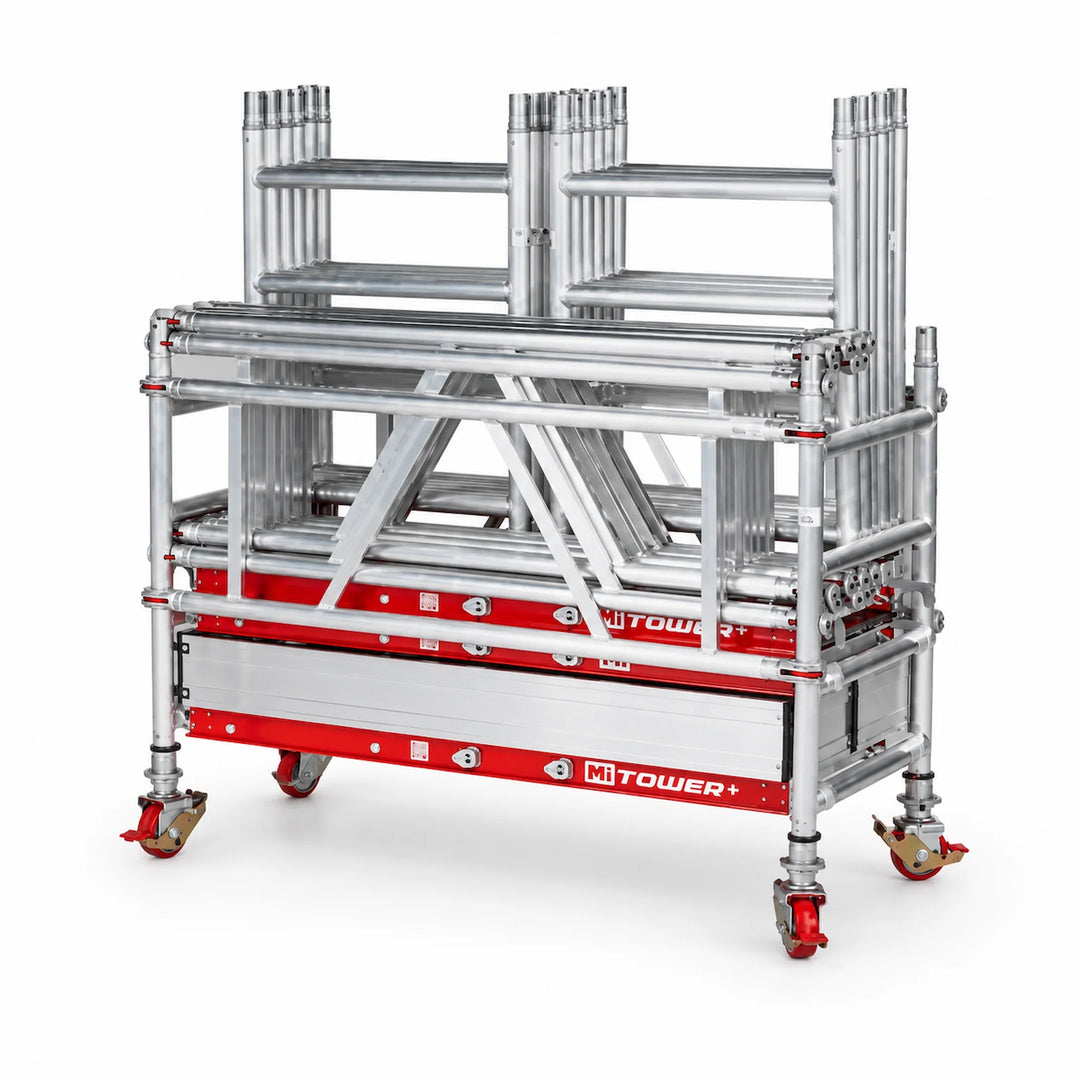 MiTower Plus compact mobile scaffold tower in trolley configuration with castors