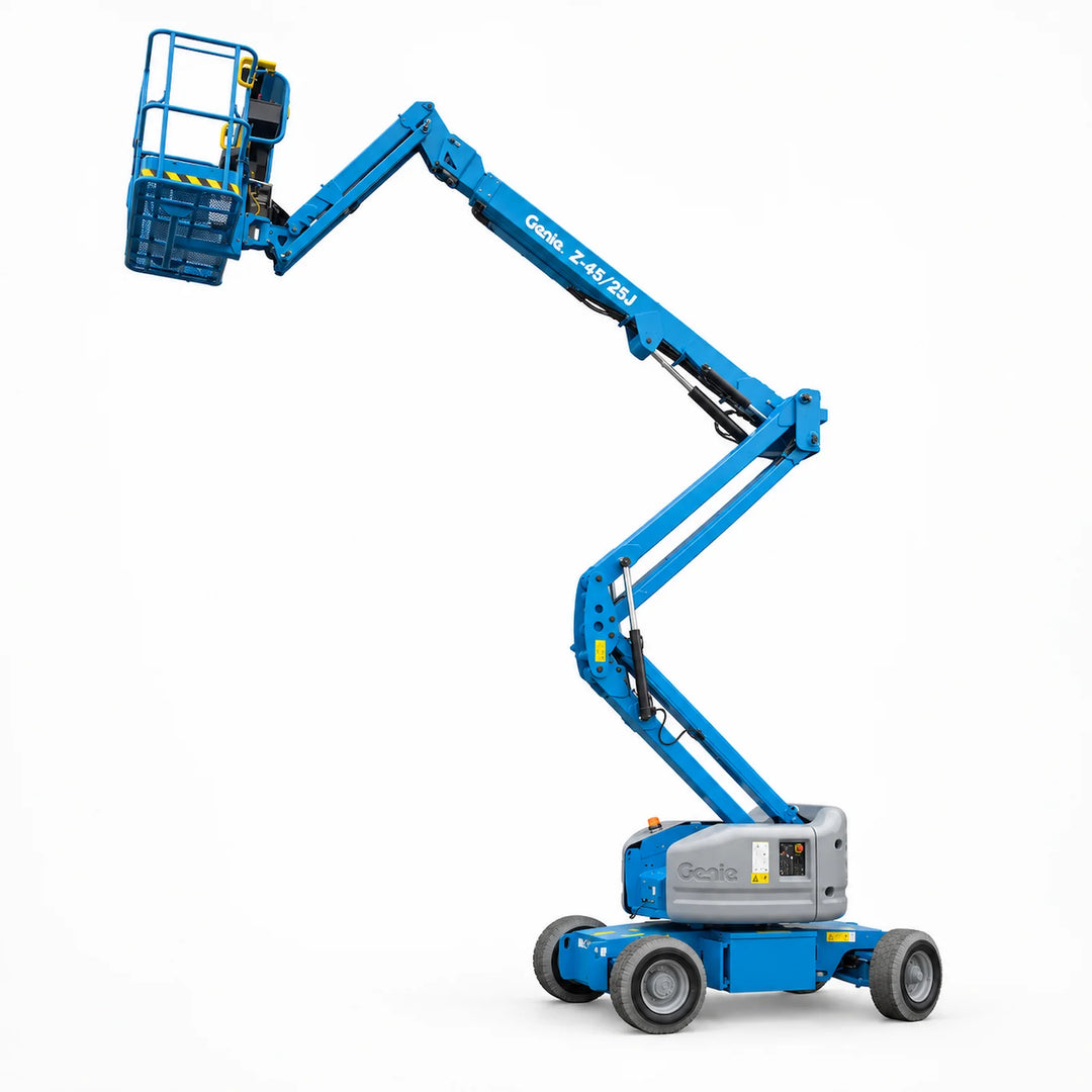 15m diesel articulating boom lift fully extended on a white background