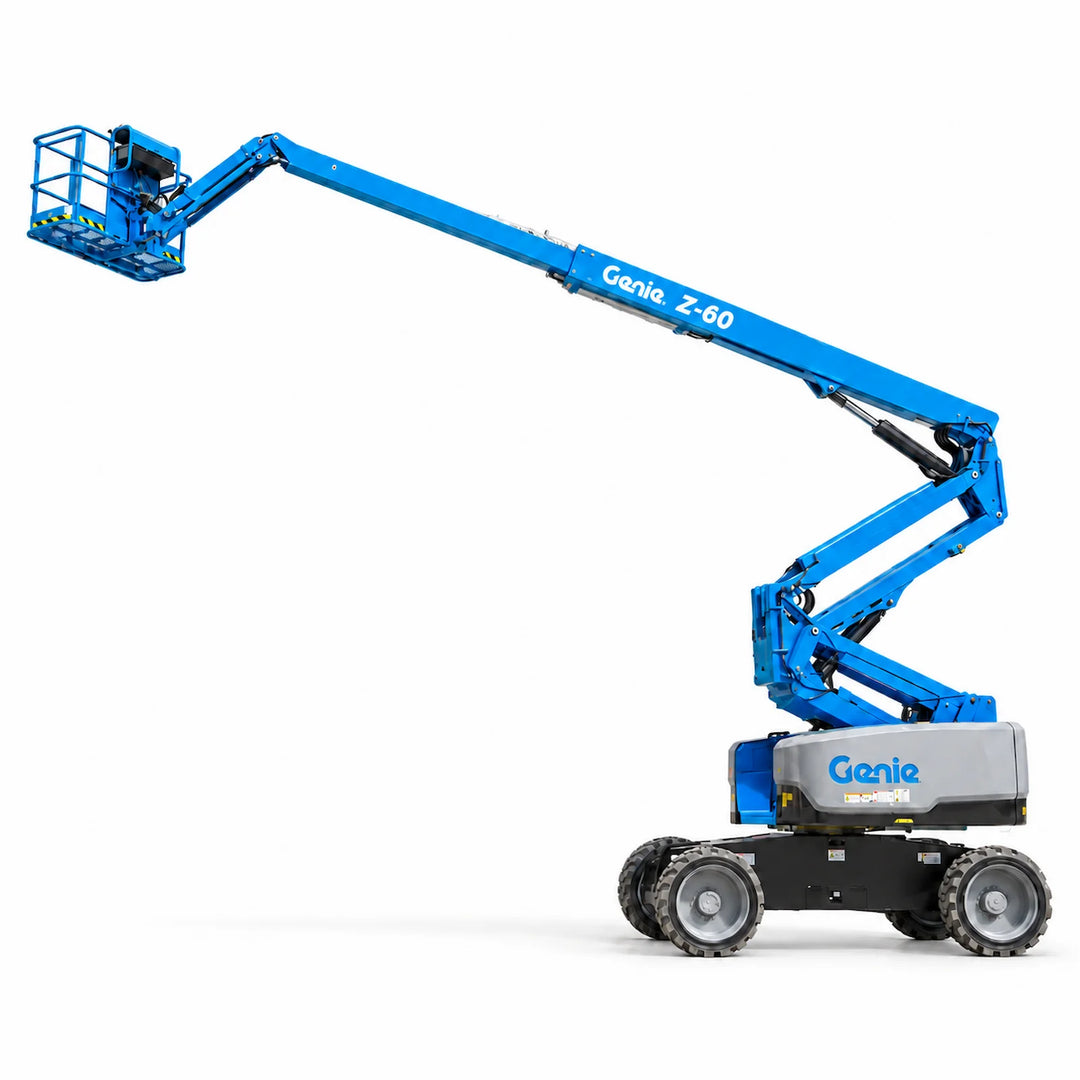 21m articulating boom lift fully extended on a white background