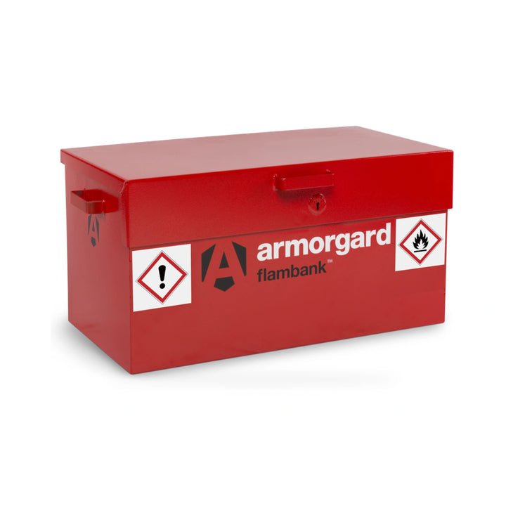 Armorgard FlamBank FB1 Van Box — front-left view with lid closed