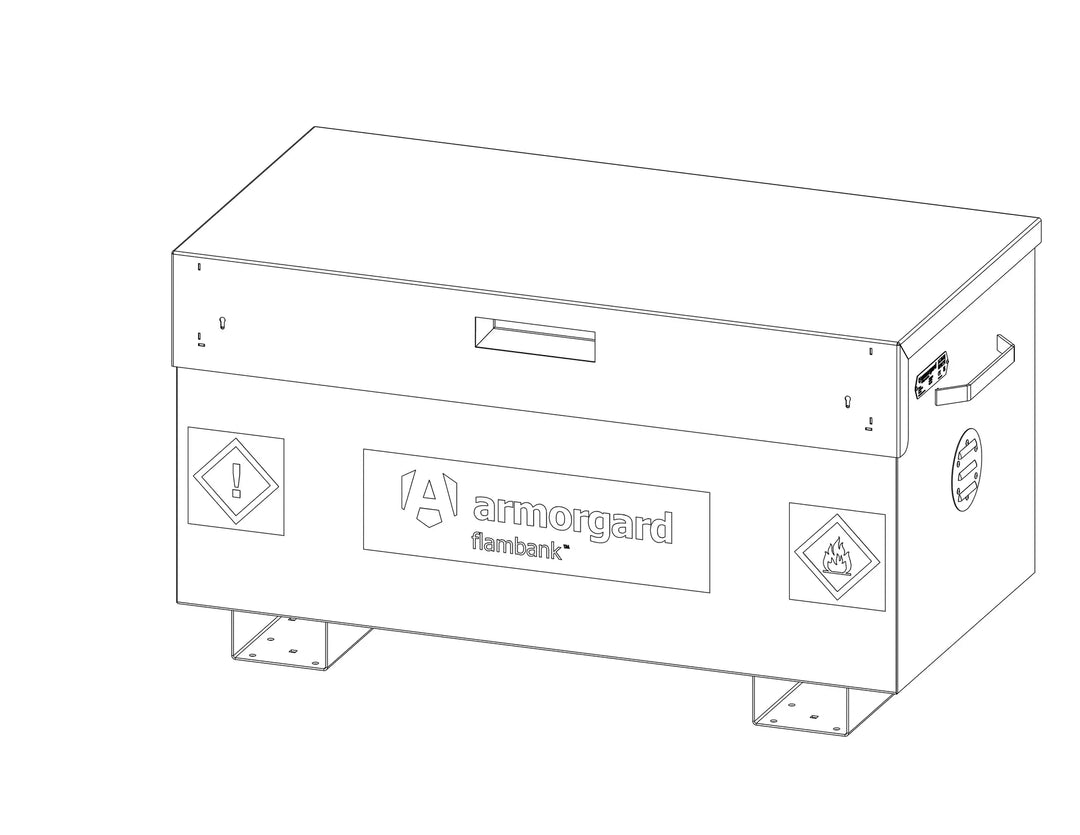 Armorgard FlamBank FB2 Site Box — official manufacturer product illustration. Official manufacturer drawing, not a generated image.