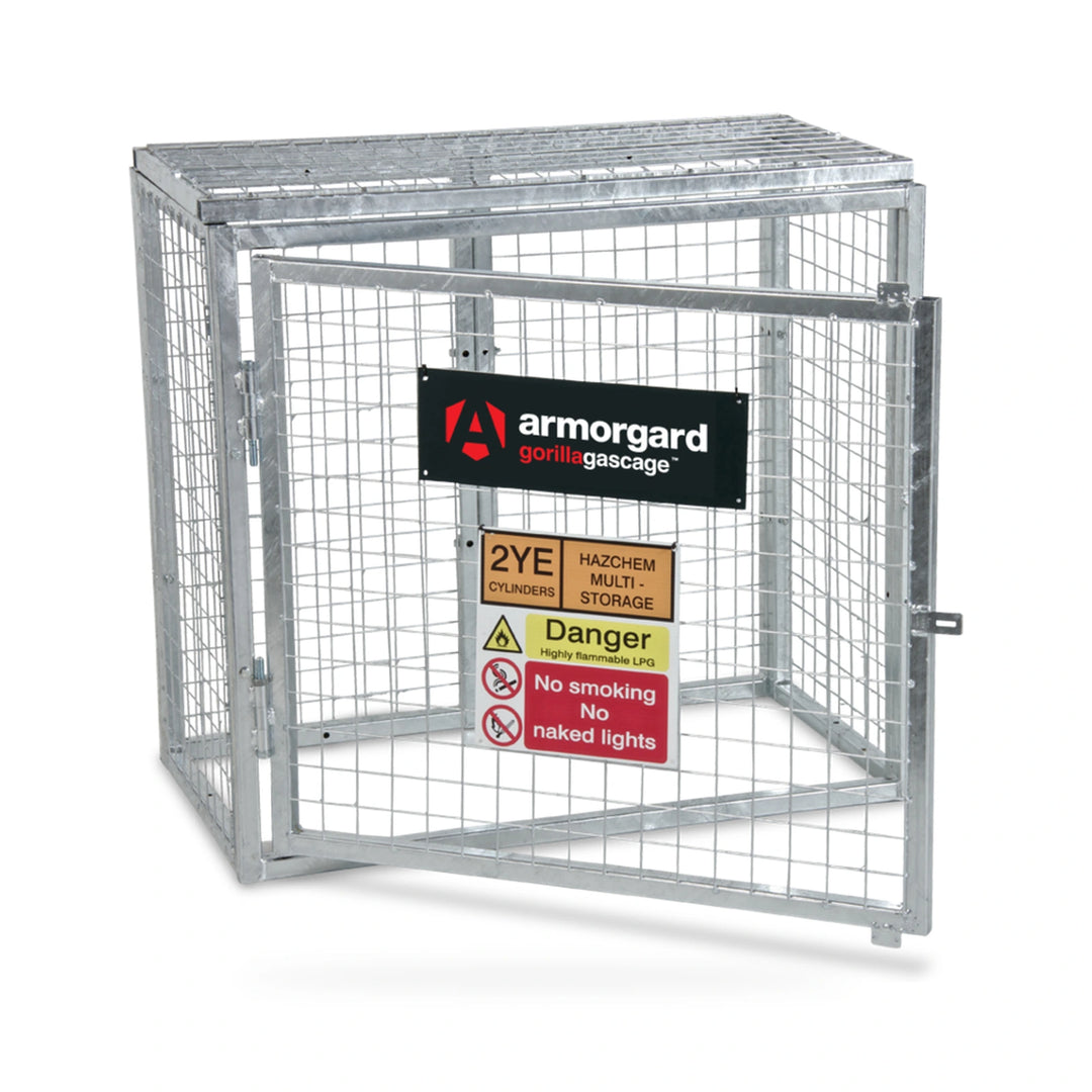 Armorgard Gorilla Gas Cage GGC1 — empty gas cage with door open