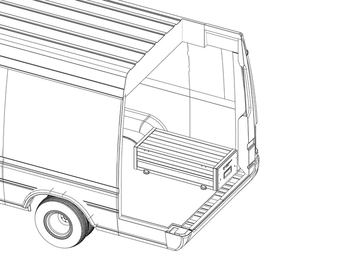 Armorgard TrekDror TKD1 Vehicle Tool Drawer — official vehicle installation illustration. Official manufacturer drawing; vehicle and illustrative contents not included.