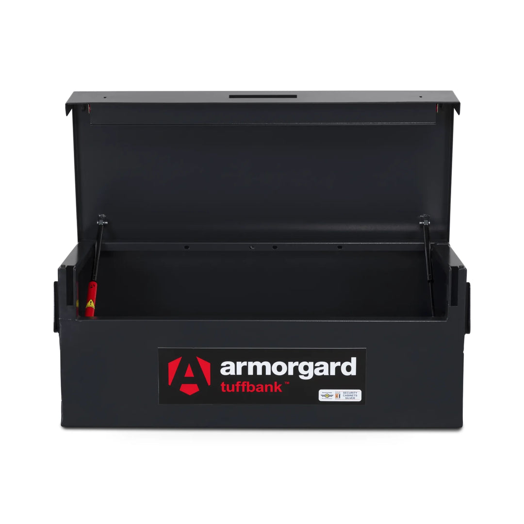 Armorgard TuffBank TB12 Truck Box — front open interior view without optional castors